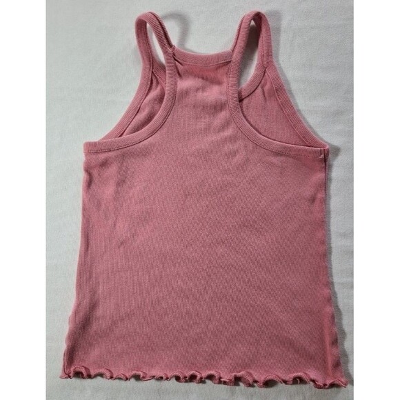 Free Assembly Pink Ribbed Tank Top Medium 7/8 Racerback Lettuce Hem - Picture 2 of 5